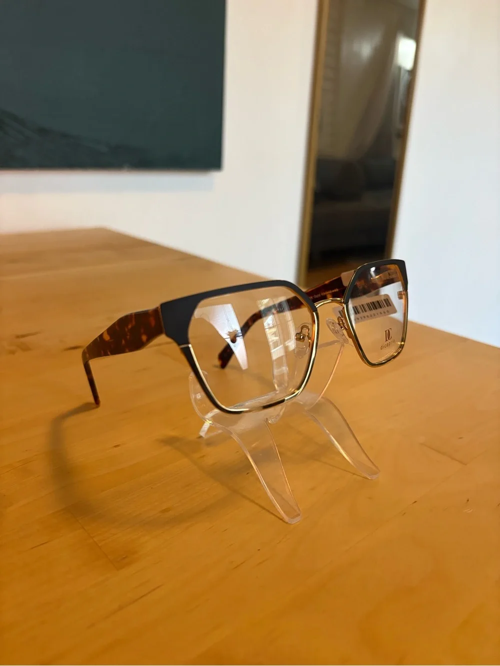 DiCaprio Geometric Metal Eyeglasses Black Gold Tortoise DC 357 53-18-140 NWT